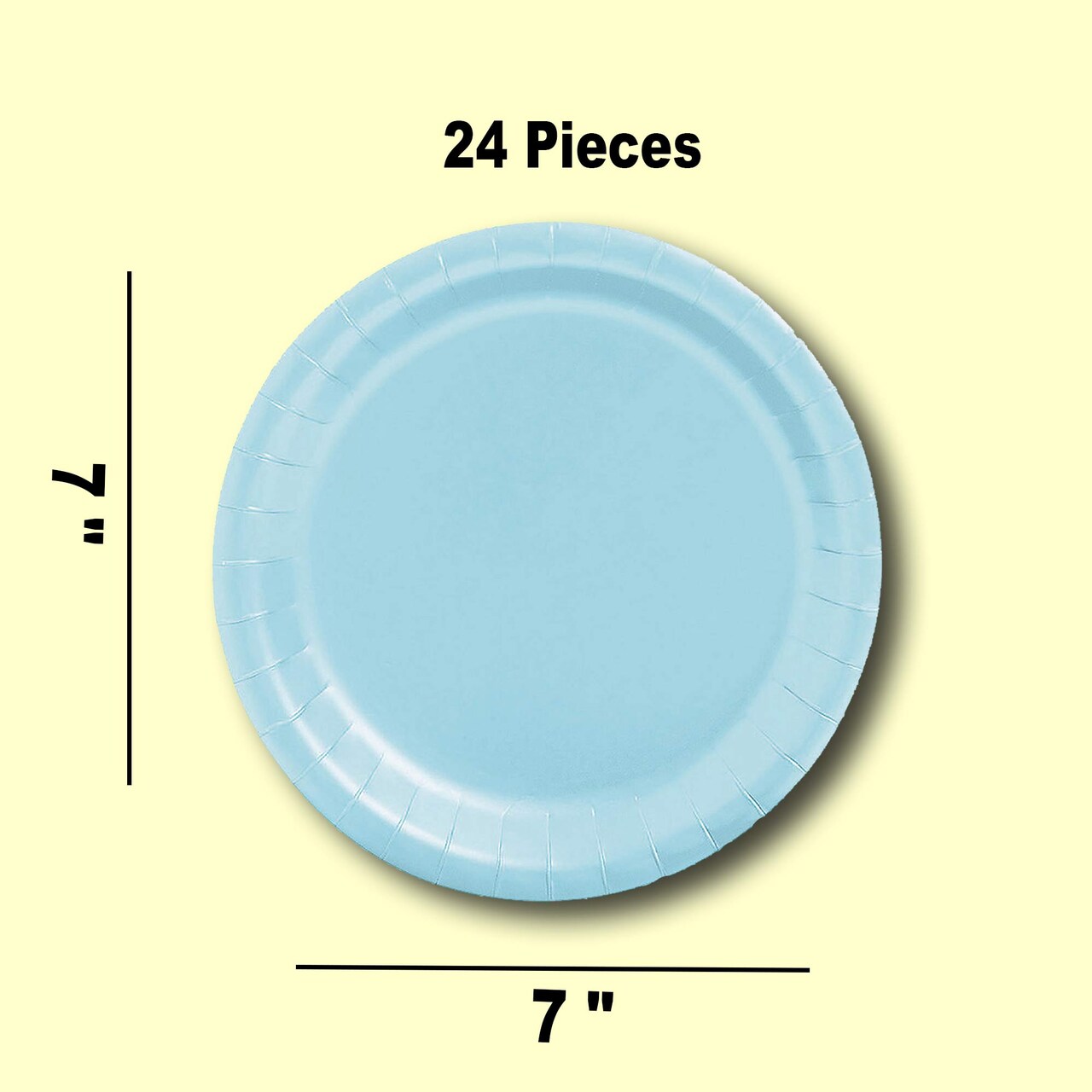 24 Count Light Blue Round 7 Inch Paper Plates Disposable Tableware for Any Party Theme